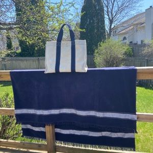 Hermes Vintage  Xtra large beach/tote bag with Navy Yacht Blanket